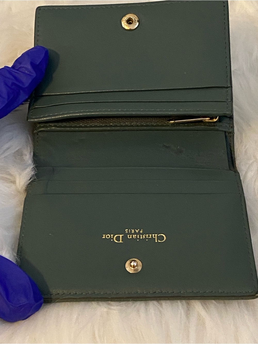 Christian Dior Diorama Green Textured Leather Card Wallet with Gold Logo - Picture 14 of 14